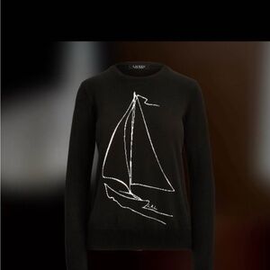 Ralph Lauren Black Crewneck Sweater with Sailboat Graphic